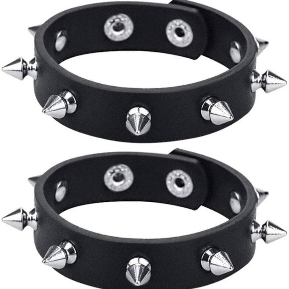 Punk Leather Studded Bracelet Choker 2pack